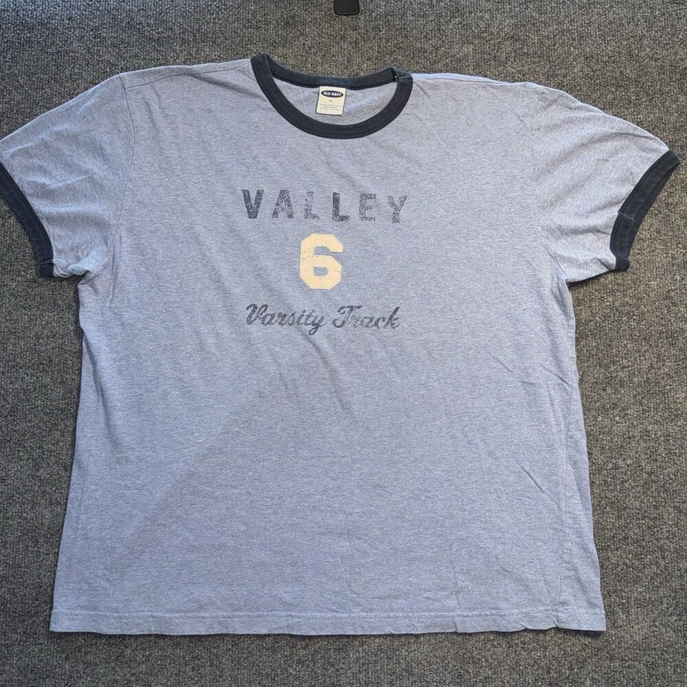 Vintage Old Navy Valley Varsity Track 6 Ringer T Shirt Size XL Gray Blue Y2K